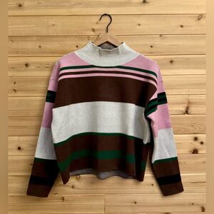 Maeve Anthropologie Size Small Striped The Carys Mockneck Viscose Blend Sweater